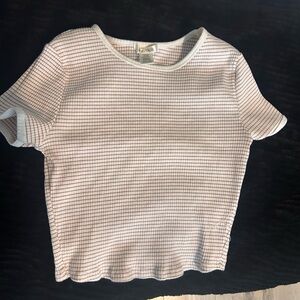 Bozzolo White Tee with Pink Micro-Stripe Ribbing